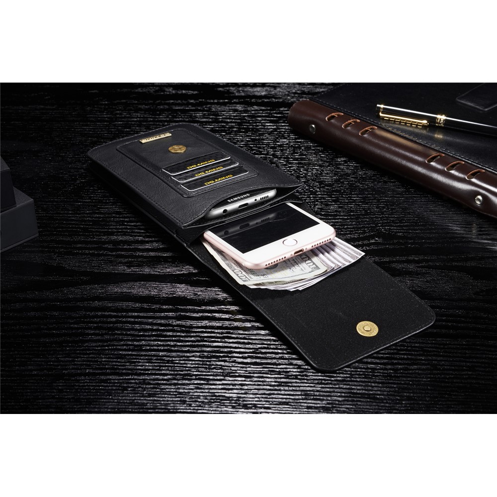 DG. MING Universel Split Cuir Multiples Fentes De Cartes Ceinture Boucle Taille Sac - Noir-8