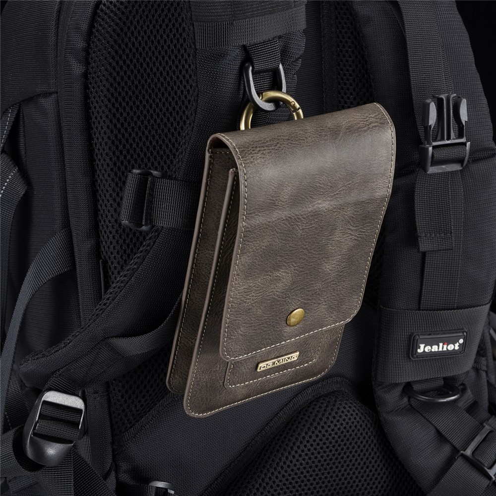 DG. MING Split Cuir Téléphone Pochette Plusieurs Emplacements De Cartes Ceinture Boucle Taille Sac - Café-1