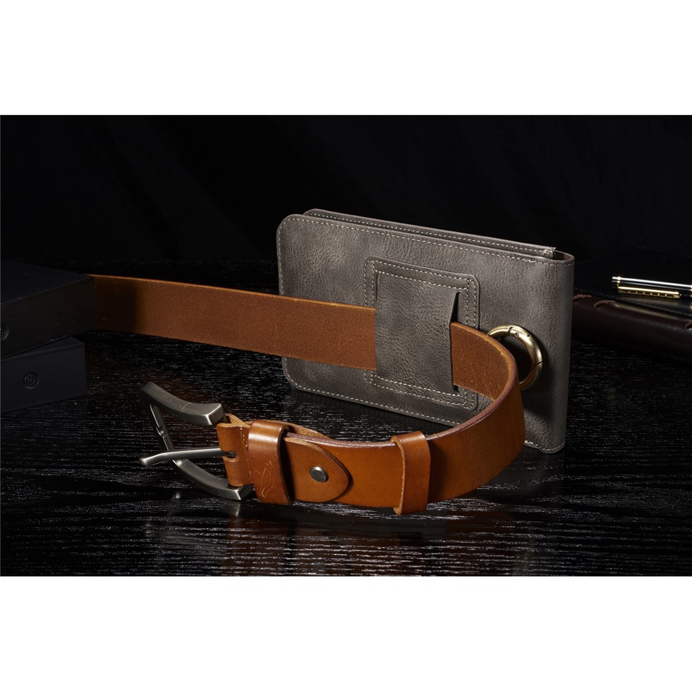 DG. MING Split Cuir Téléphone Pochette Plusieurs Emplacements De Cartes Ceinture Boucle Taille Sac - Café-11