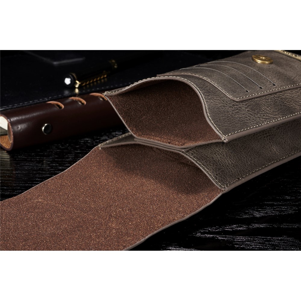 DG. MING Split Cuir Téléphone Pochette Plusieurs Emplacements De Cartes Ceinture Boucle Taille Sac - Café-12