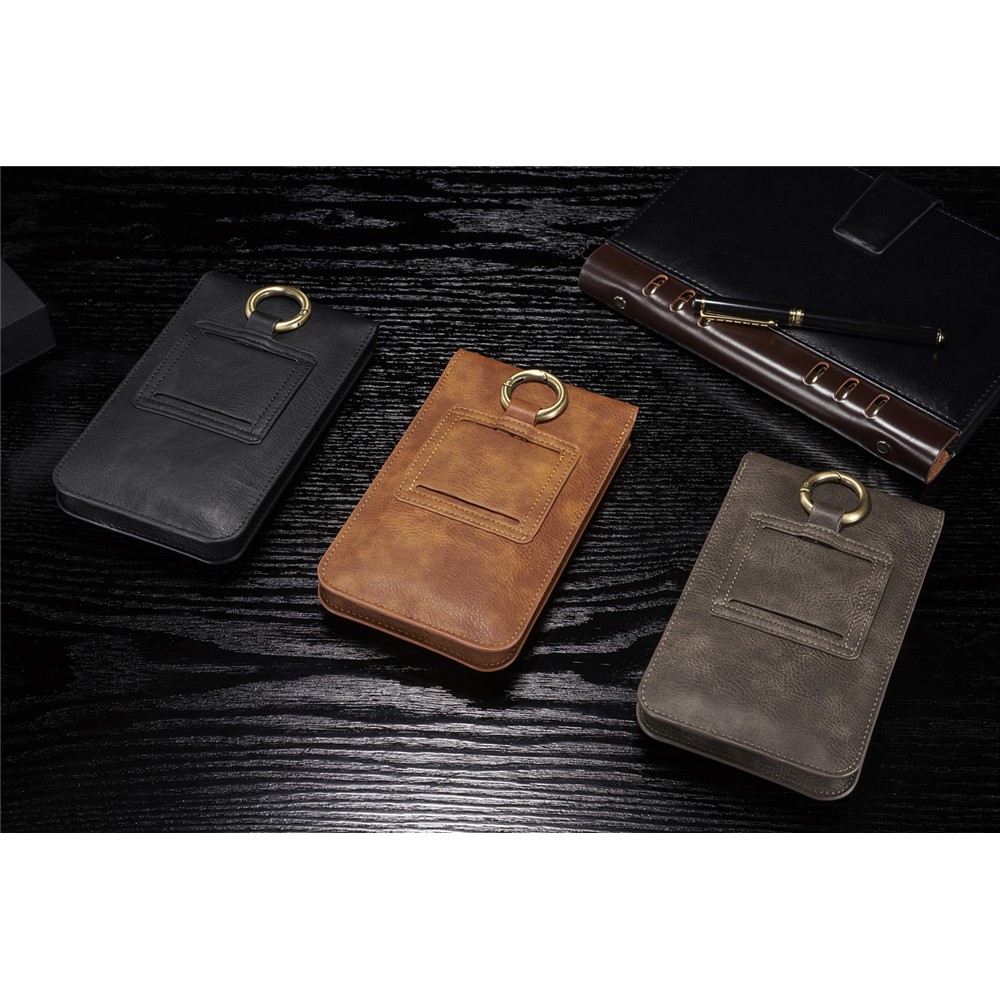 DG. MING Split Cuir Téléphone Pochette Plusieurs Emplacements De Cartes Ceinture Boucle Taille Sac - Café-13