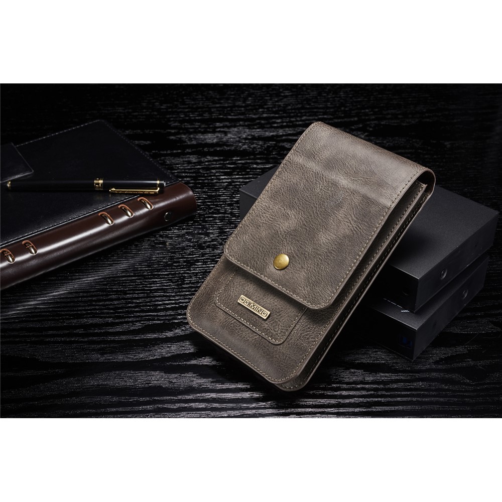 DG. MING Split Cuir Téléphone Pochette Plusieurs Emplacements De Cartes Ceinture Boucle Taille Sac - Café-2