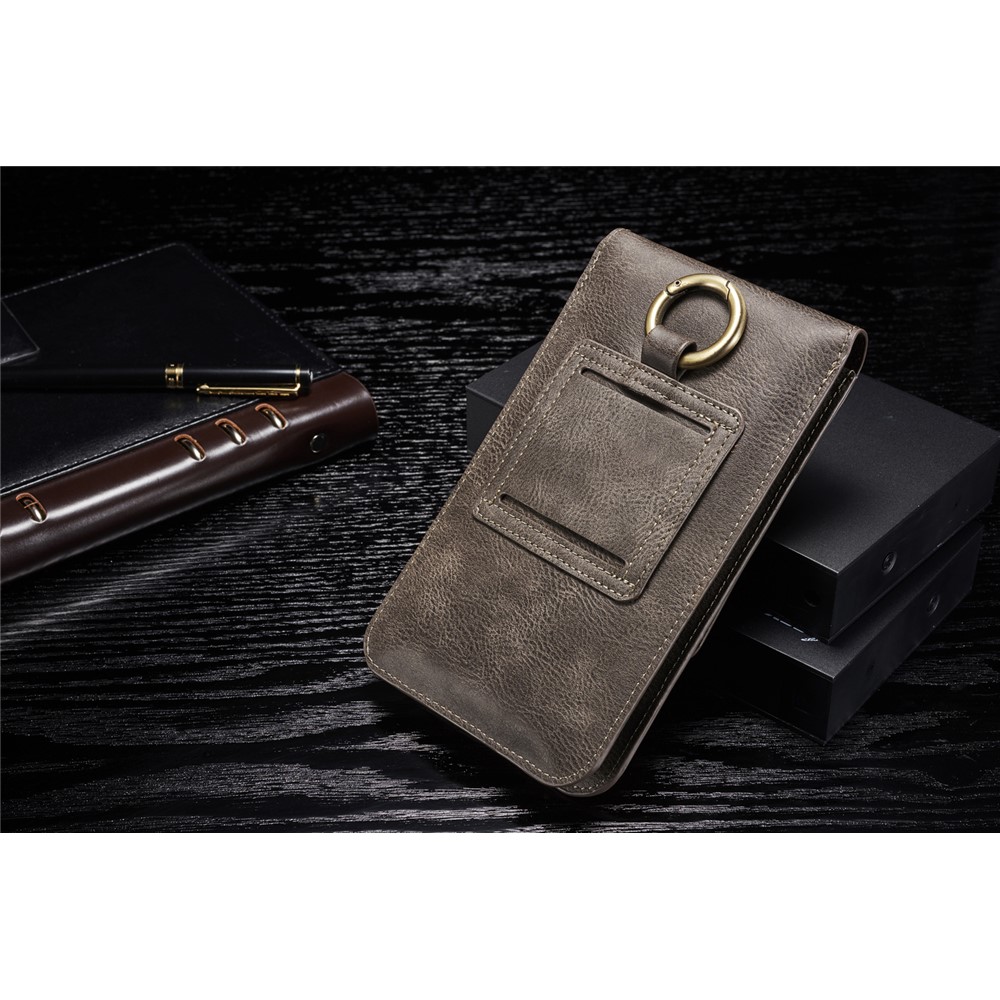 DG. MING Split Cuir Téléphone Pochette Plusieurs Emplacements De Cartes Ceinture Boucle Taille Sac - Café-3