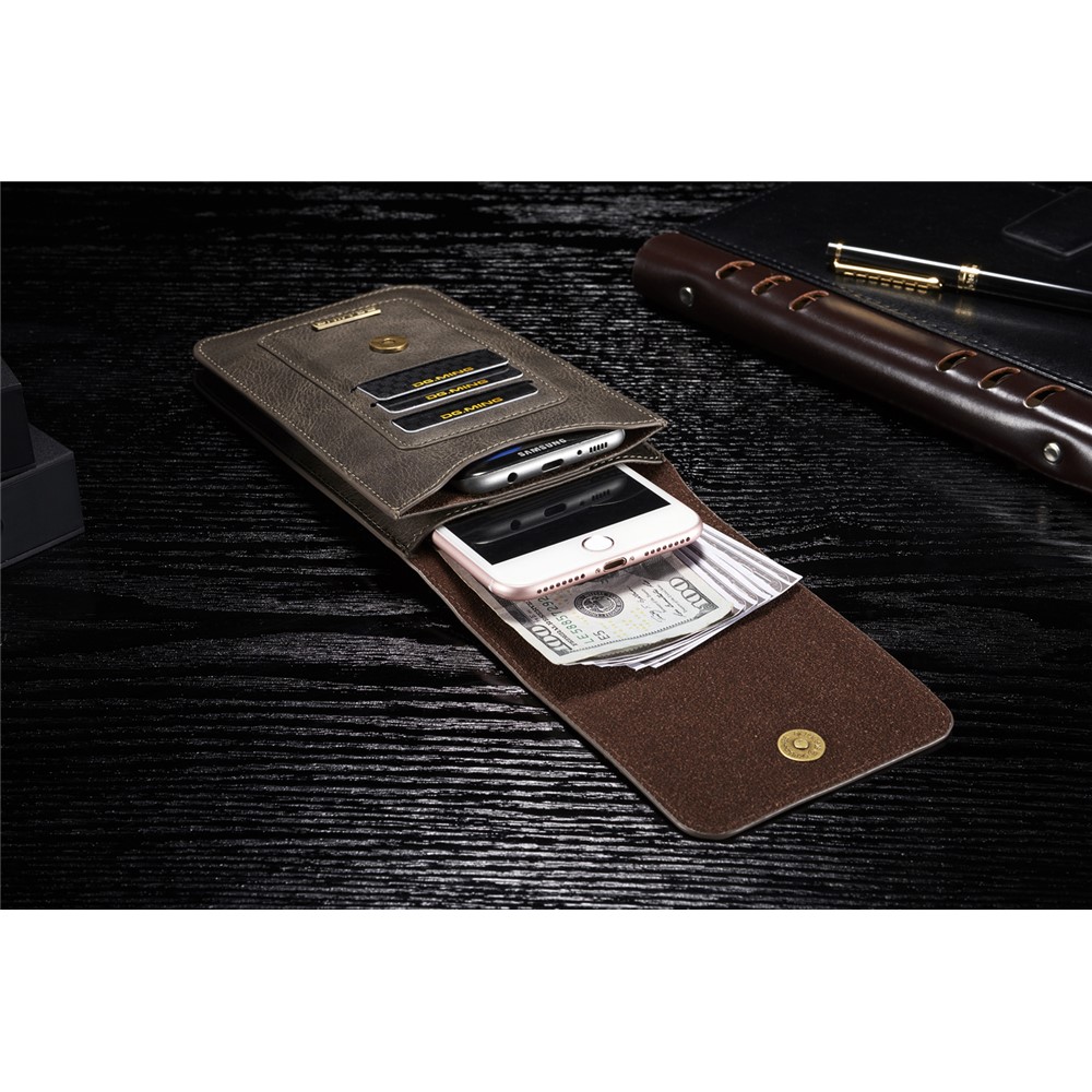 DG. MING Split Cuir Téléphone Pochette Plusieurs Emplacements De Cartes Ceinture Boucle Taille Sac - Café-7
