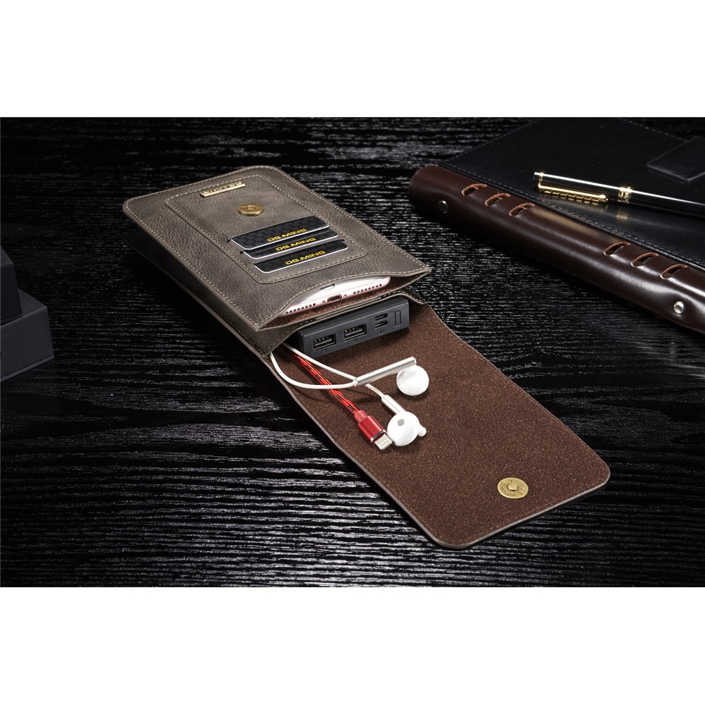 DG. MING Split Cuir Téléphone Pochette Plusieurs Emplacements De Cartes Ceinture Boucle Taille Sac - Café-8