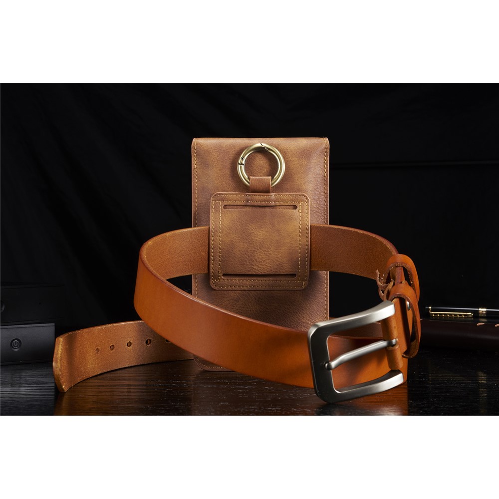DG.MING Universal Split Leather Hook Waist Bag with Multiple Card Slots - Brown-10
