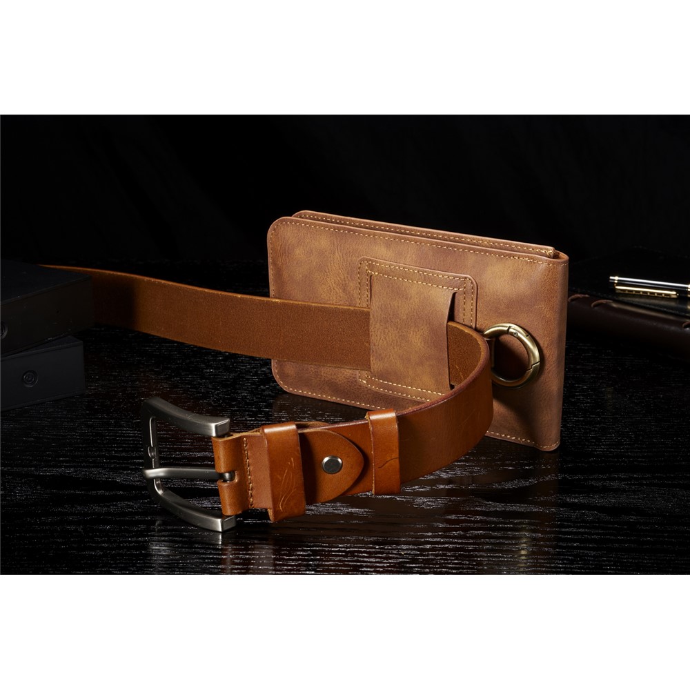 DG.MING Universal Split Leather Hook Waist Bag with Multiple Card Slots - Brown-11