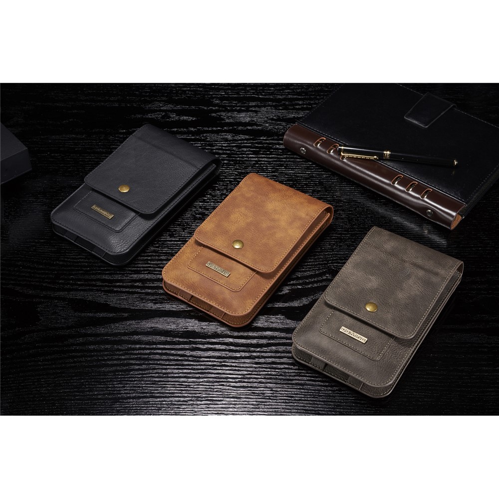 DG.MING Universal Split Leather Hook Waist Bag with Multiple Card Slots - Brown-13