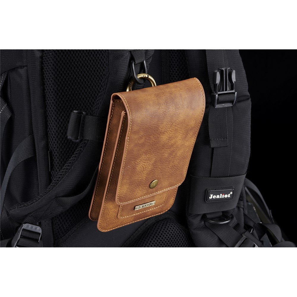 DG.MING Universal Split Leather Hook Waist Bag with Multiple Card Slots - Brown-14