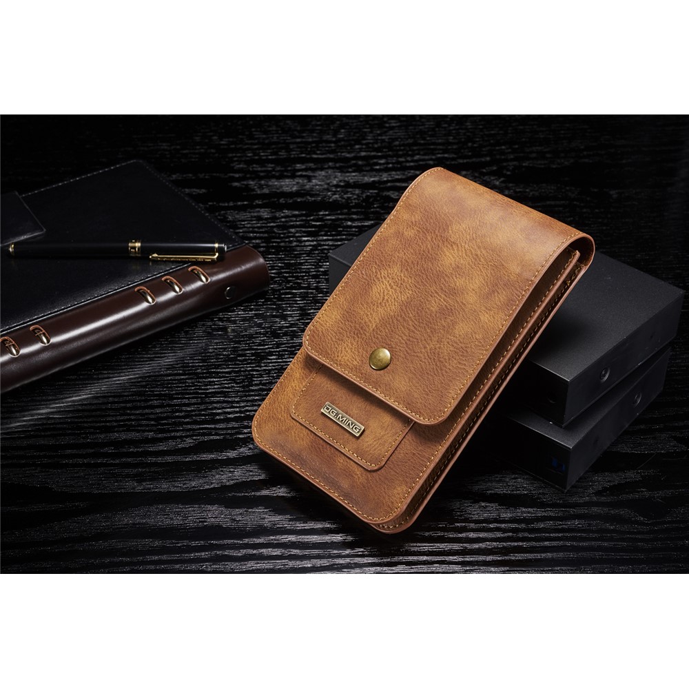 DG.MING Universal Split Leather Hook Waist Bag with Multiple Card Slots - Brown-2