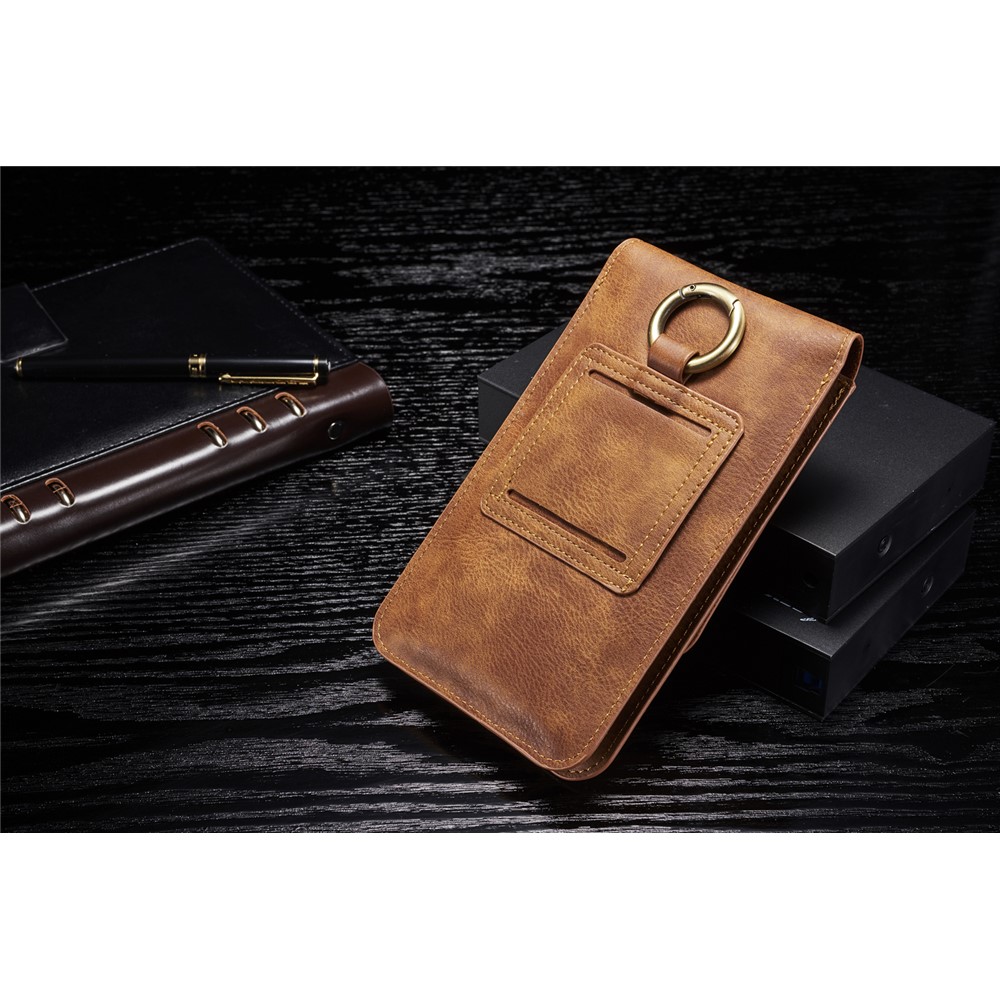 DG.MING Universal Split Leather Hook Waist Bag with Multiple Card Slots - Brown-3