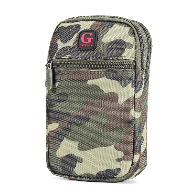 Camouflage Pattern Outdoor Waist Pouch + Carabiner for iPhone X/XS 5.8/8/8 Plus, Inner Size: 16 x 9.5cm - Green + Brown-1
