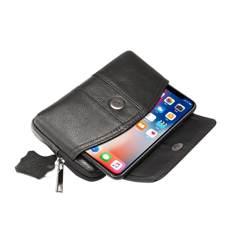 Bolso de Lavado de Cuero Genuino Universal Para Iphone Samsung Huawei, Etc.. (tamaño: 15.5x9.5x2.0cm) - Negro