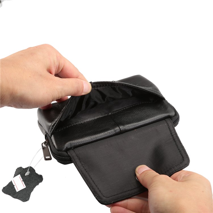 Bolso de Lavado de Cuero Genuino Universal Para Iphone Samsung Huawei, Etc.. (tamaño: 15.5x9.5x2.0cm) - Negro