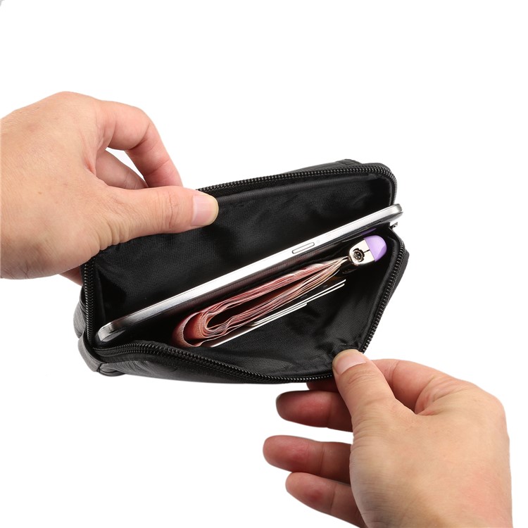 Bolso de Lavado de Cuero Genuino Universal Para Iphone Samsung Huawei, Etc.. (tamaño: 15.5x9.5x2.0cm) - Negro