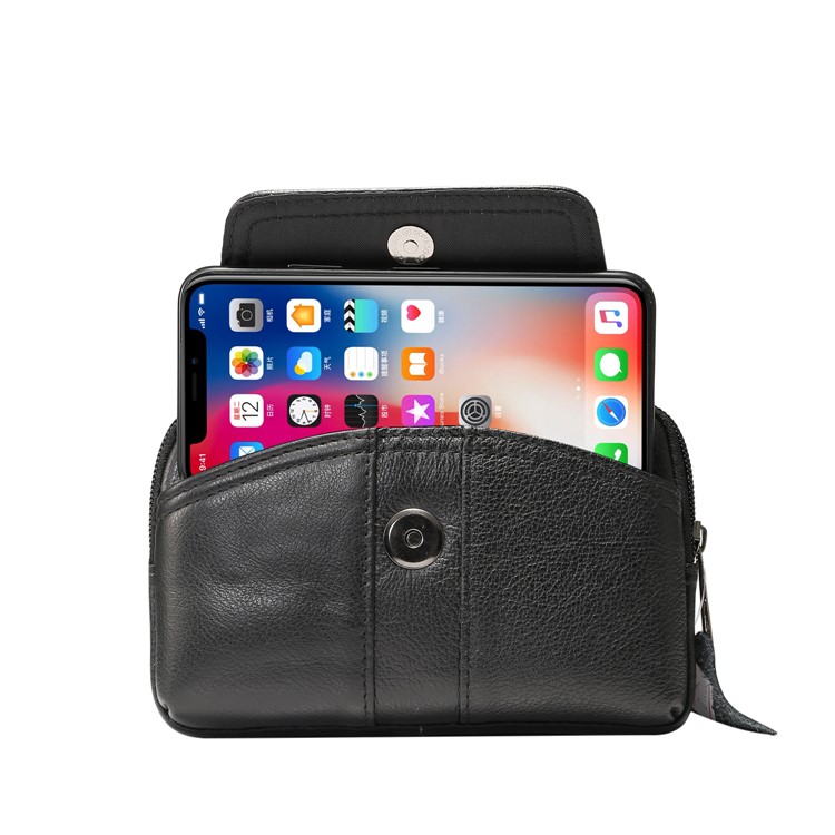 Bolso de Lavado de Cuero Genuino Universal Para Iphone Samsung Huawei, Etc.. (tamaño: 15.5x9.5x2.0cm) - Negro