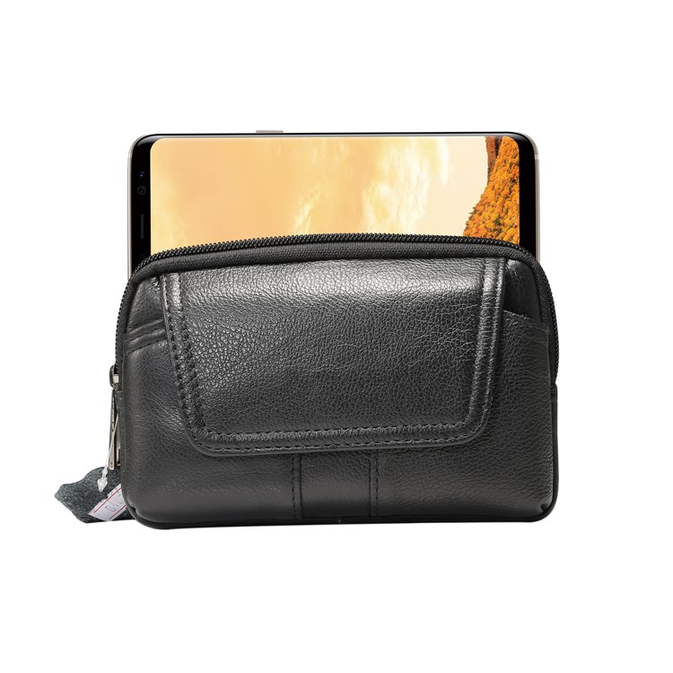 Bolso de Lavado de Cuero Genuino Universal Para Iphone Samsung Huawei, Etc.. (tamaño: 15.5x9.5x2.0cm) - Negro