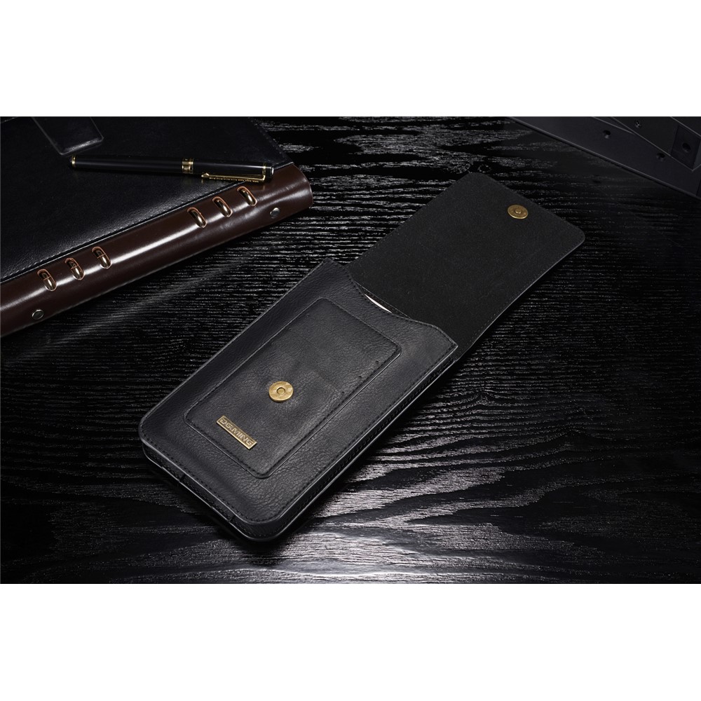 Dg. Ming Split Leather Phone Pouch Plusieurs Emplacements de Cartes Sac Loop de Ceinture - Taille: S, Noir