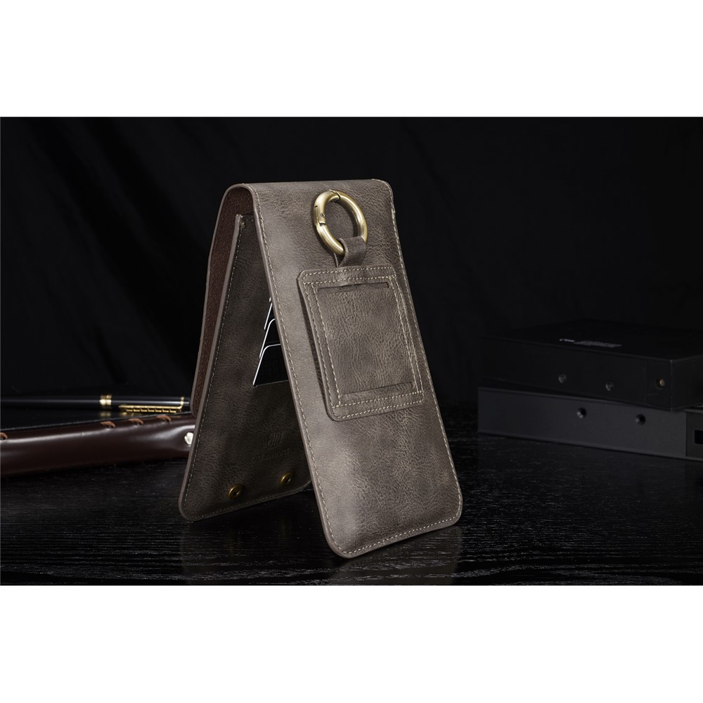DG.MING Multiple Card Slots Belt Loop Split Leather Phone Pouch Waist Bag - Size: S, Coffee-5