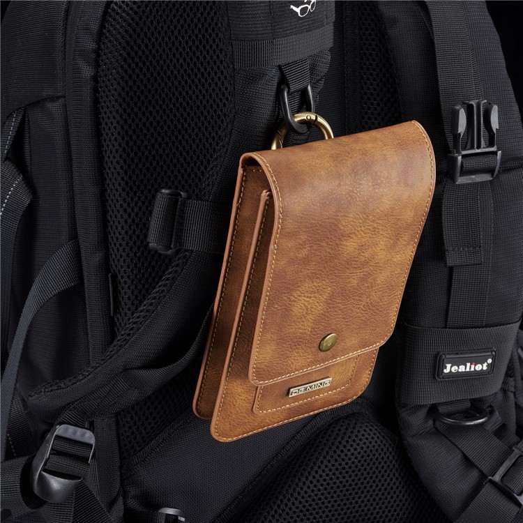 DG.MING Split Leather Multiple Card Slots Belt Loop Mobile Phone Pouch Bag - Size: S, Brown-1
