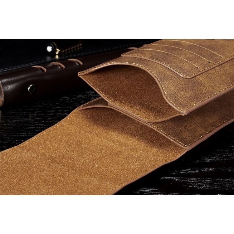 DG.MING Split Leather Multiple Card Slots Belt Loop Mobile Phone Pouch Bag - Size: S, Brown-12