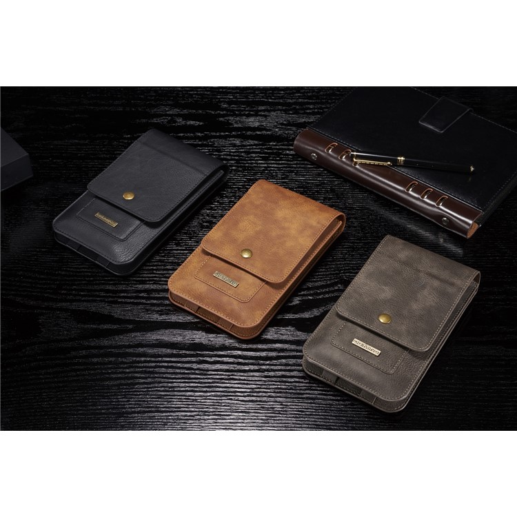 DG.MING Split Leather Multiple Card Slots Belt Loop Mobile Phone Pouch Bag - Size: S, Brown-13