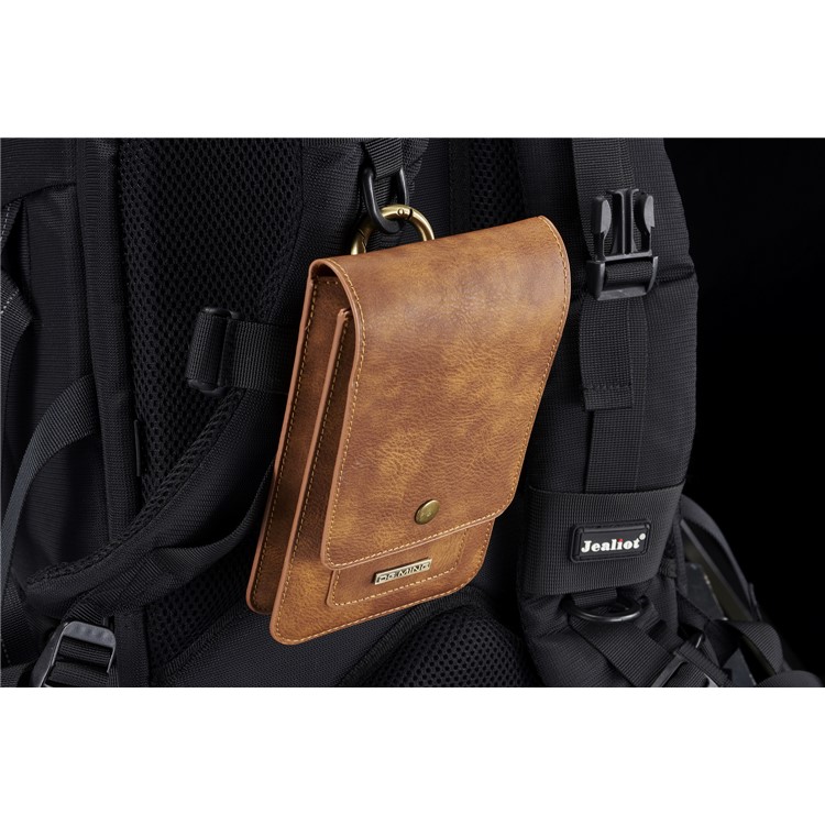 DG.MING Split Leather Multiple Card Slots Belt Loop Mobile Phone Pouch Bag - Size: S, Brown-14