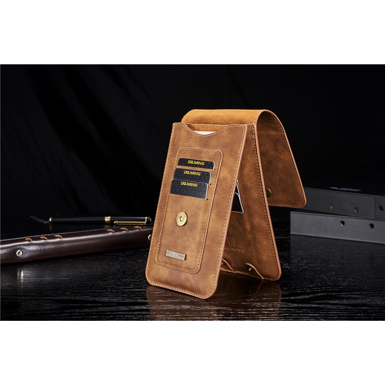 DG.MING Split Leather Multiple Card Slots Belt Loop Mobile Phone Pouch Bag - Size: S, Brown-4
