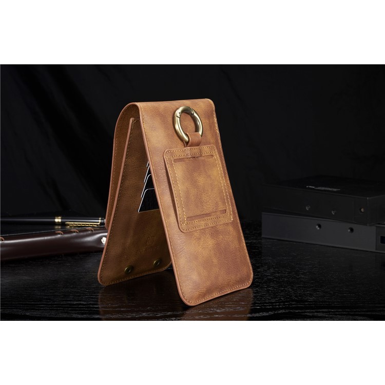 DG.MING Split Leather Multiple Card Slots Belt Loop Mobile Phone Pouch Bag - Size: S, Brown-5