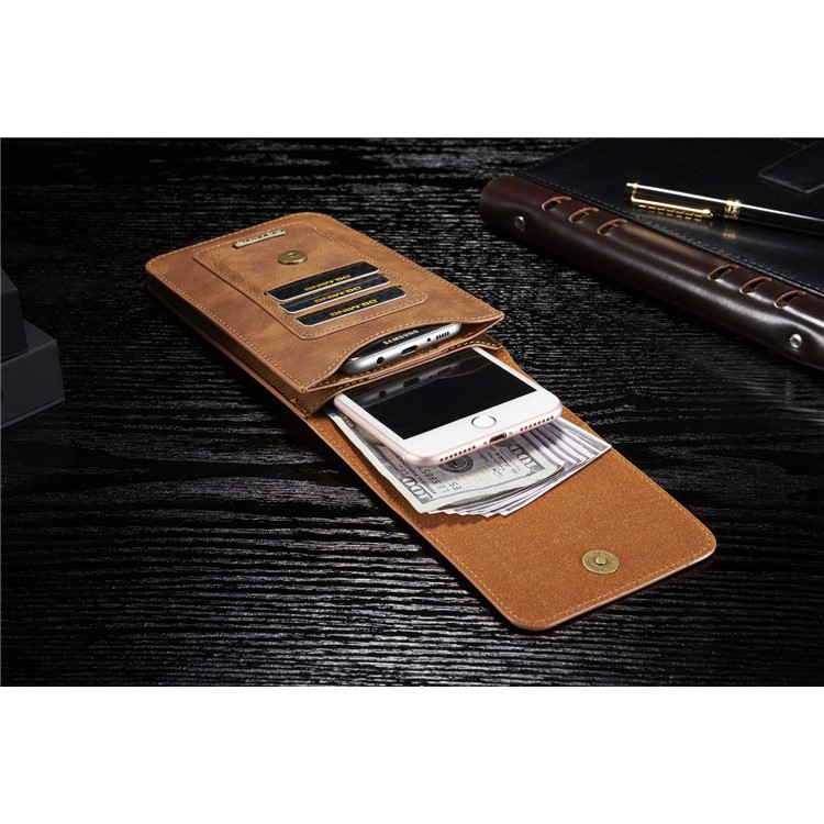 DG.MING Split Leather Multiple Card Slots Belt Loop Mobile Phone Pouch Bag - Size: S, Brown-8