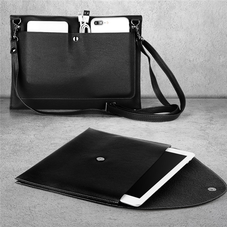 10.5inch Universal Large Capacity Leather Case Bag with Hand-strap for Phone Tablets - Black-2