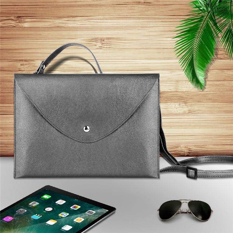 

10.5-inch Universal Large Capacity Leather Cover Bag with Hand-strap for Phone Tablets - Grey