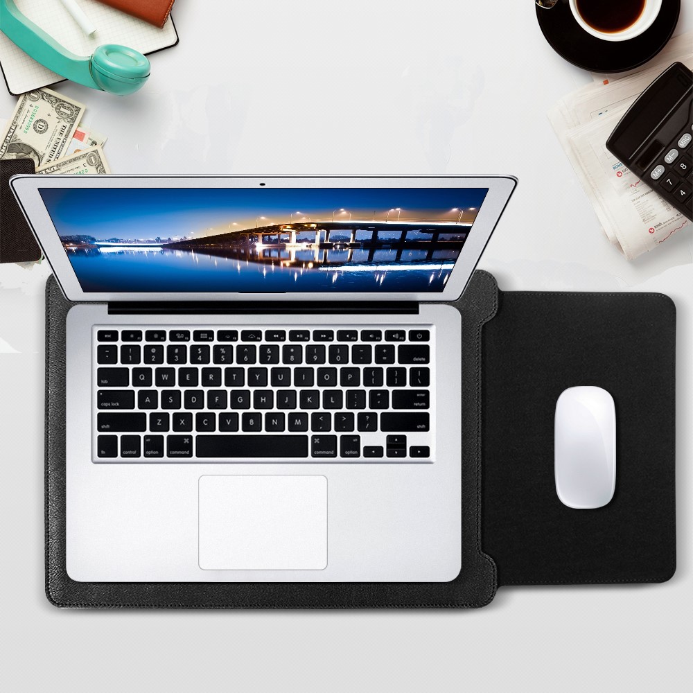 PU Leather Sleeve Pouch Case with Mouse Pad for MacBook Pro 15-inch (2016) - Black-4