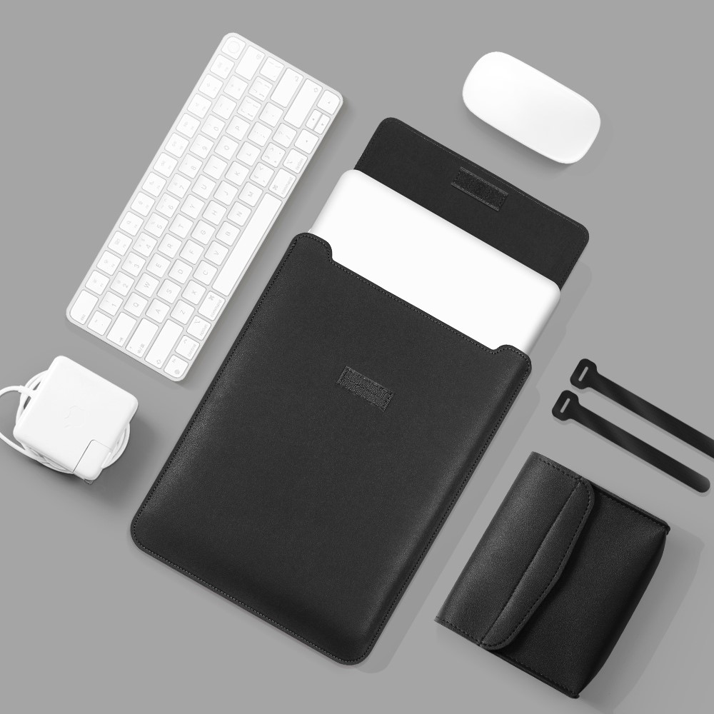13-inch Universal Large Capacity Leather Case Bag for Phone Tablets - Black-2