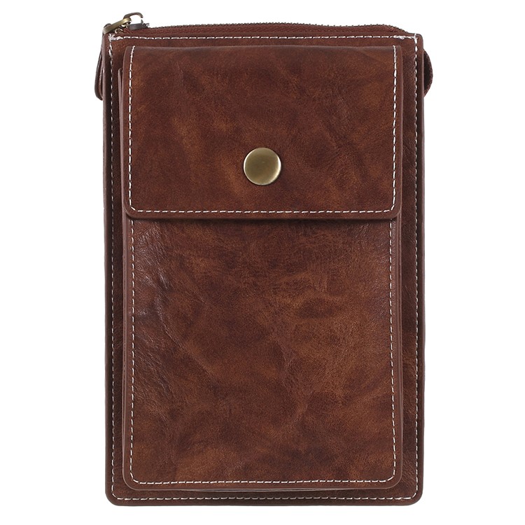 Bolso Dual De La Cubierta Del Teléfono De La Bolsa Del Cuero Universal De La PU Para El Iphone X / 8 Más Etc, Tamaño: 18 X 10.5cm - Marrón-2
