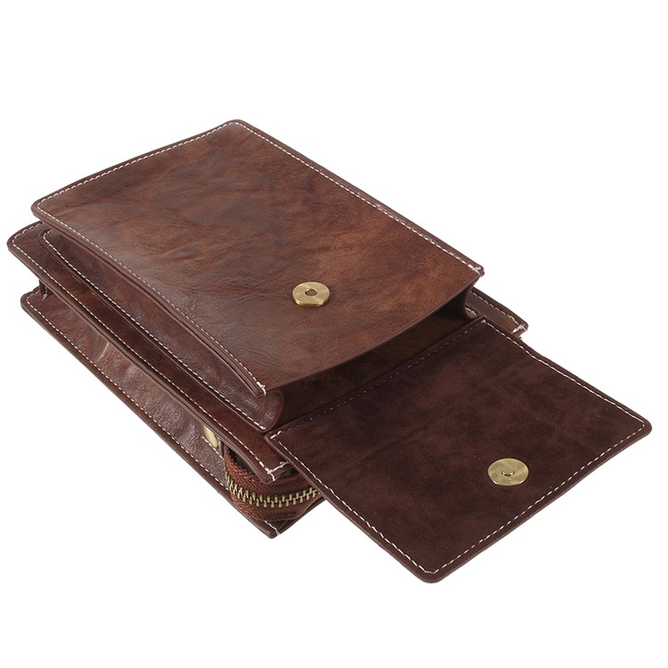 Bolso Dual De La Cubierta Del Teléfono De La Bolsa Del Cuero Universal De La PU Para El Iphone X / 8 Más Etc, Tamaño: 18 X 10.5cm - Marrón-5