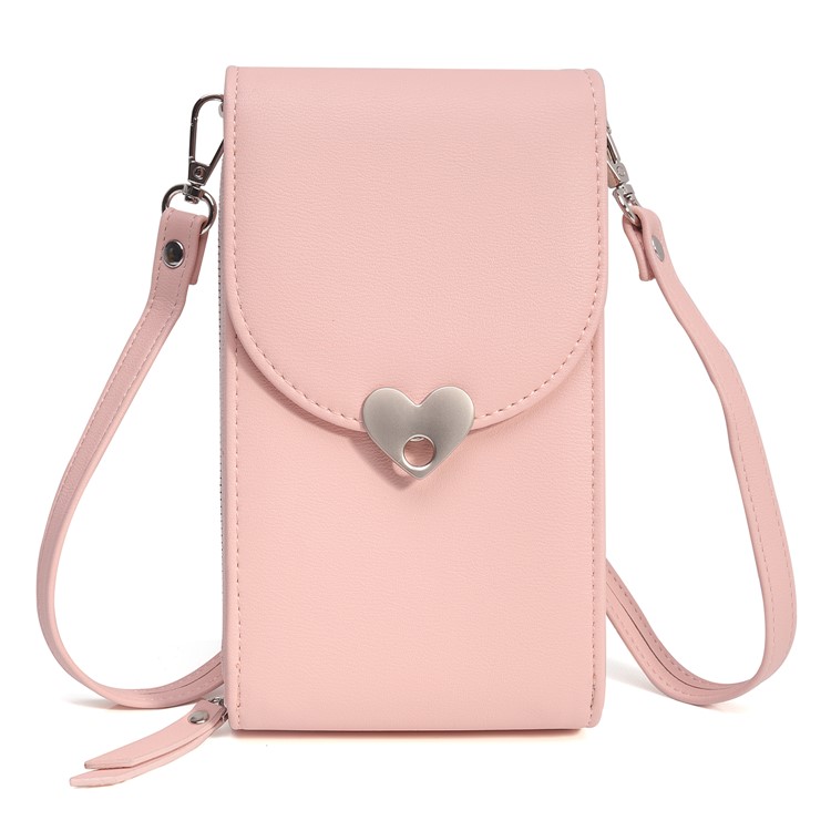 MUSUBO Heart Shape Magnetic Buckle Universal PU Leather Wallet Pouch, Size: 19 x 11cm - Light Pink-1
