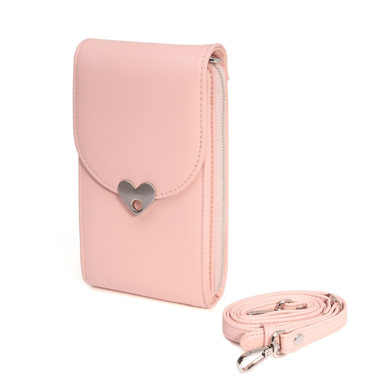 MUSUBO Heart Shape Magnetic Buckle Universal PU Leather Wallet Pouch, Size: 19 x 11cm - Light Pink-3