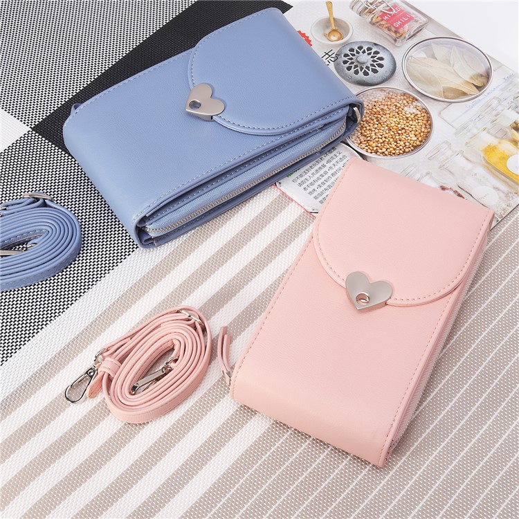 MUSUBO Heart Shape Magnetic Buckle Universal PU Leather Wallet Pouch, Size: 19 x 11cm - Light Pink-5