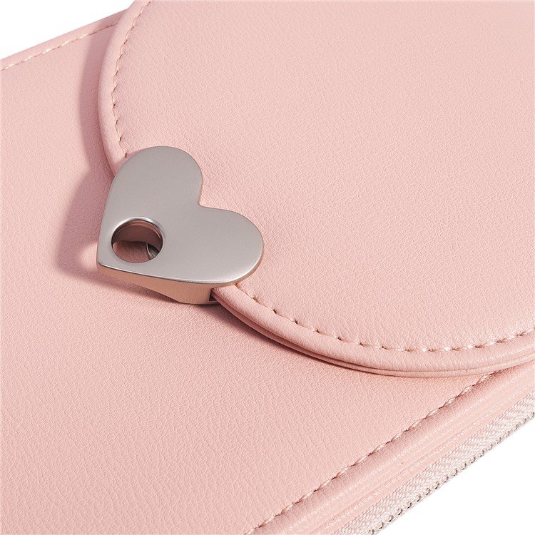 MUSUBO Heart Shape Magnetic Buckle Universal PU Leather Wallet Pouch, Size: 19 x 11cm - Light Pink-7