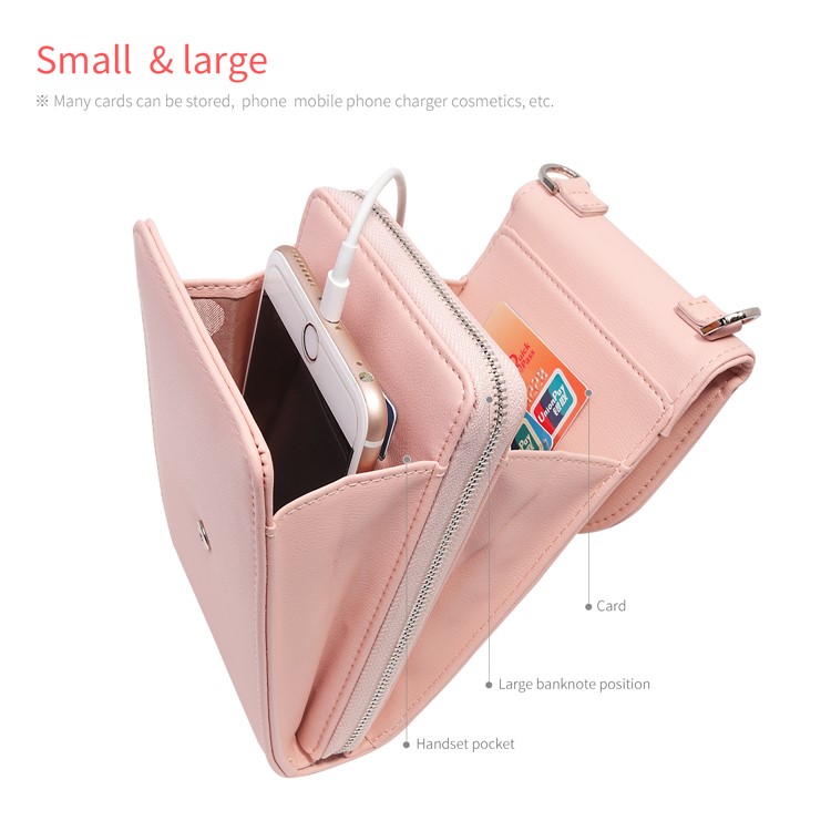 MUSUBO Heart Shape Magnetic Buckle Universal PU Leather Wallet Pouch, Size: 19 x 11cm - Light Pink-11