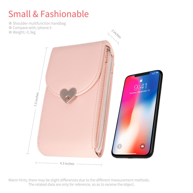 MUSUBO Heart Shape Magnetic Buckle Universal PU Leather Wallet Pouch, Size: 19 x 11cm - Light Pink-13