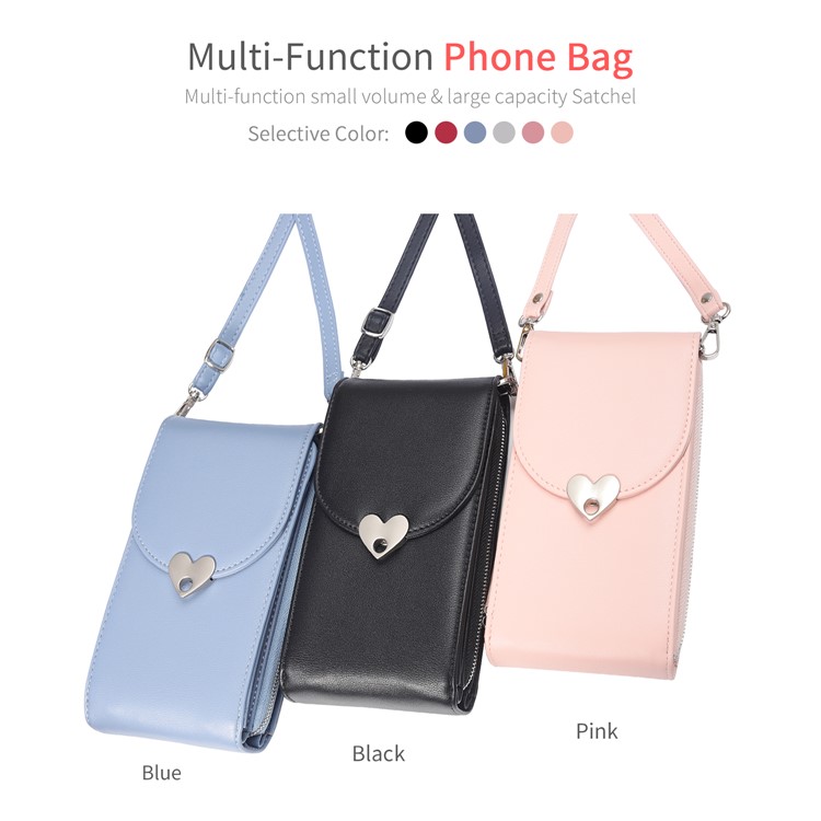 MUSUBO Heart Shape Magnetic Buckle Universal PU Leather Wallet Pouch, Size: 19 x 11cm - Light Pink-15