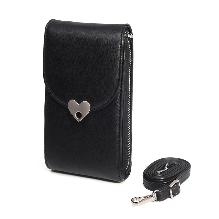 Bolso Universal De La Cartera Del Cuero De La PU De La Hebilla Magnética De La Forma Del Corazón De MUSUBO, Tamaño: 19 X 11cm - Negro-3