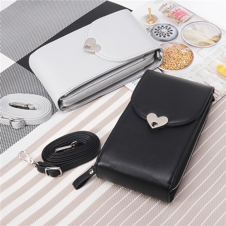 Bolso Universal De La Cartera Del Cuero De La PU De La Hebilla Magnética De La Forma Del Corazón De MUSUBO, Tamaño: 19 X 11cm - Negro-5