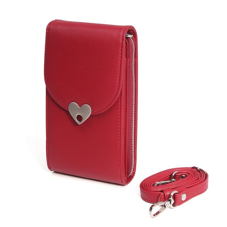 MUSUBO Forme De Coeur Boucle Magnétique Universel PU Sac À Main En Cuir, Taille: 19 X 11cm - Rouge-3