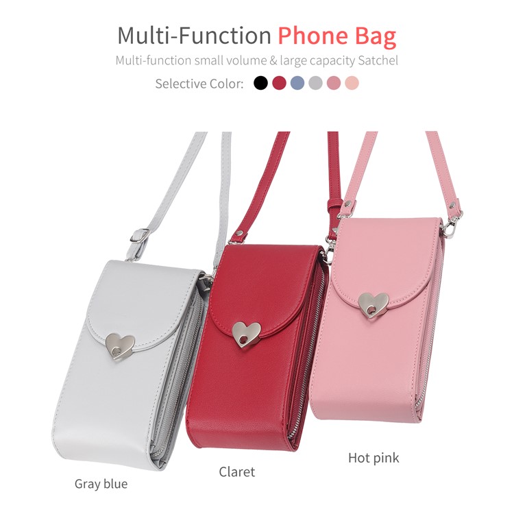 MUSUBO Forme De Coeur Boucle Magnétique Universel PU Sac À Main En Cuir, Taille: 19 X 11cm - Rouge-7