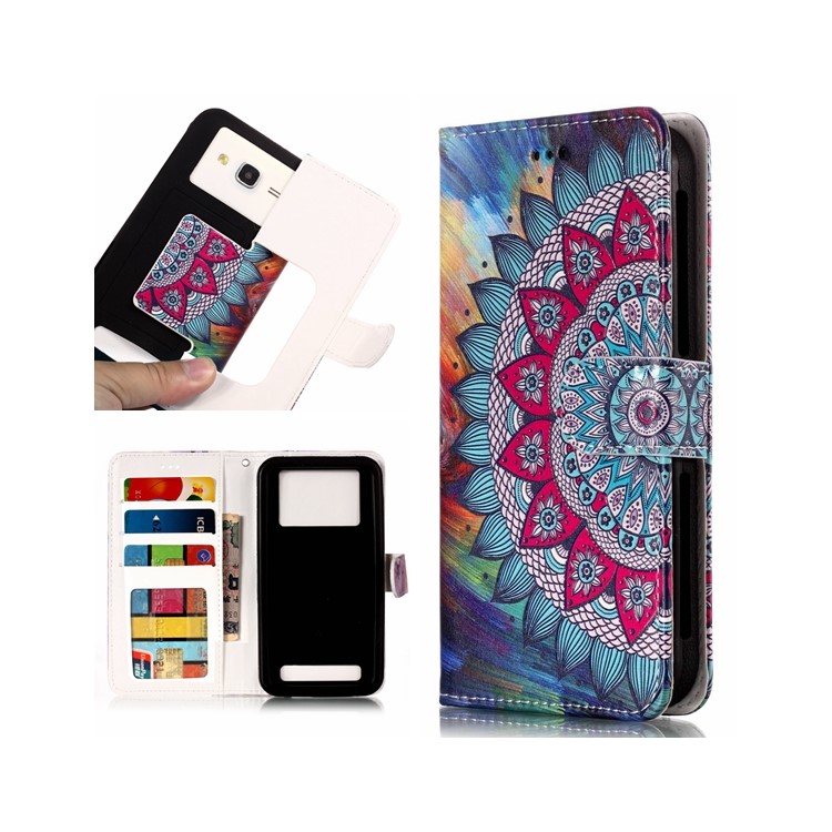 Mandala Flower - Universal Embossed Patterned Leather Wallet Case for iPhone 8/LG K3 (2017)-1