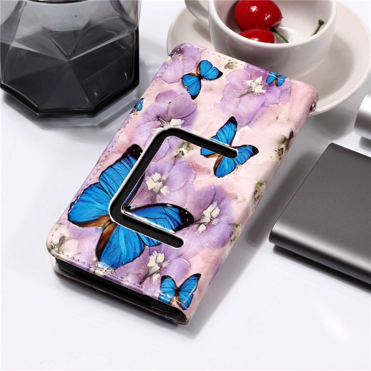 Borboletas Azuis E Flor - Estampado Em Relevo Carteira De Couro Universal Phone Case Para Iphone 8 Plus / Galaxy J7 (2018)-11