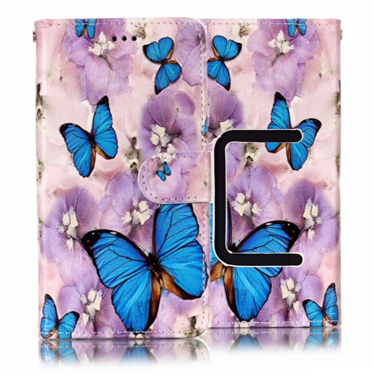 Borboletas Azuis E Flor - Estampado Em Relevo Carteira De Couro Universal Phone Case Para Iphone 8 Plus / Galaxy J7 (2018)-2